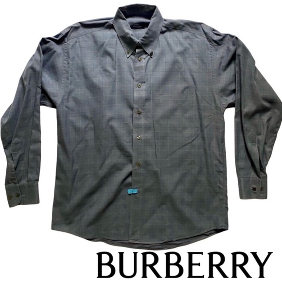RARE Genuine Burberry London 100% Cotton Blue Gray Tan Plaid Long Sleeve Shirt - Picture 1 of 7